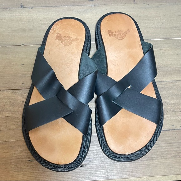 Dr Martens mens Platt cross strap black leather sandal size US 11 barely worn - Picture 3 of 4